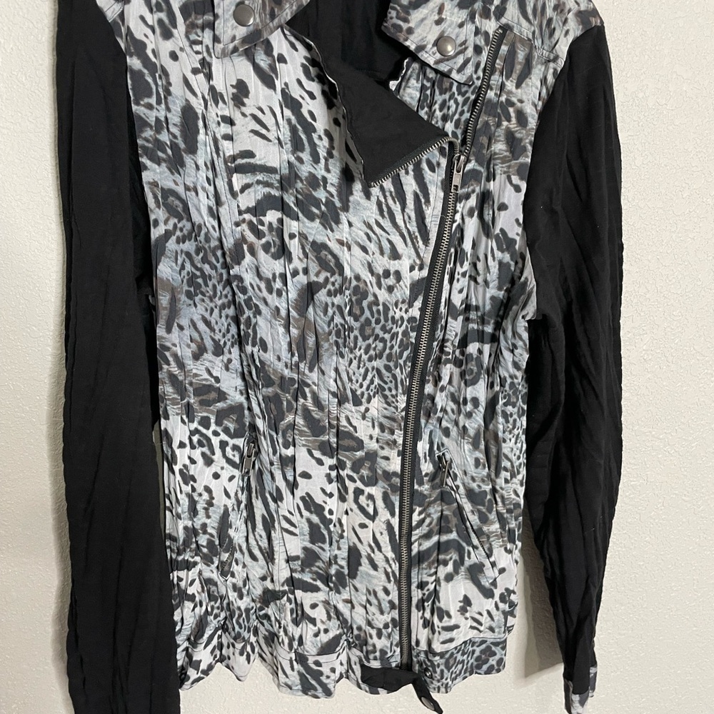 Albert Makali Mixed Media Animal Print Moto Jacket Medium - Picture 6 of 7